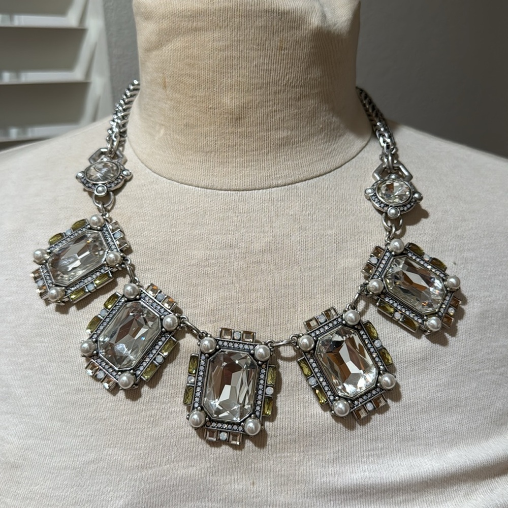 White House Black Market giant emerald diamond necklace